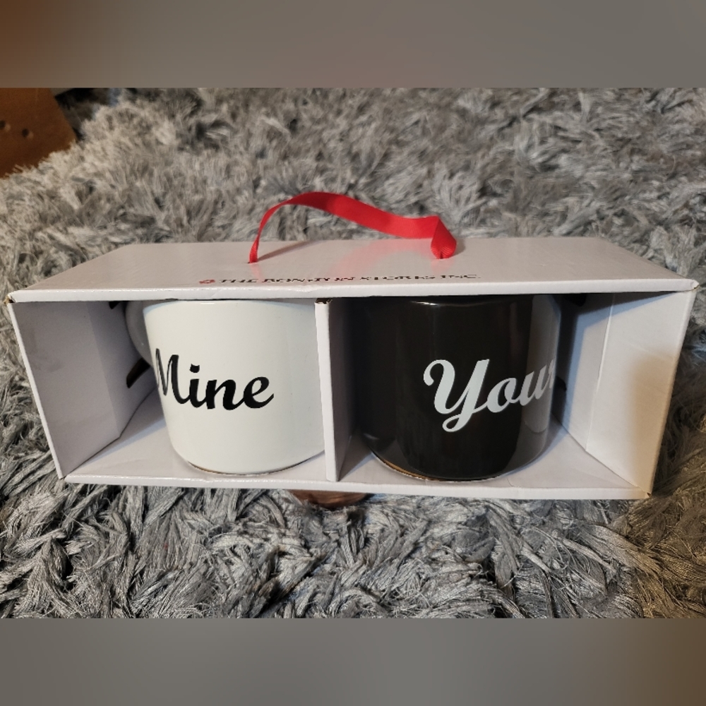 "Mine" & "Yours" Black/White Coffee Drinks Mugs NWT